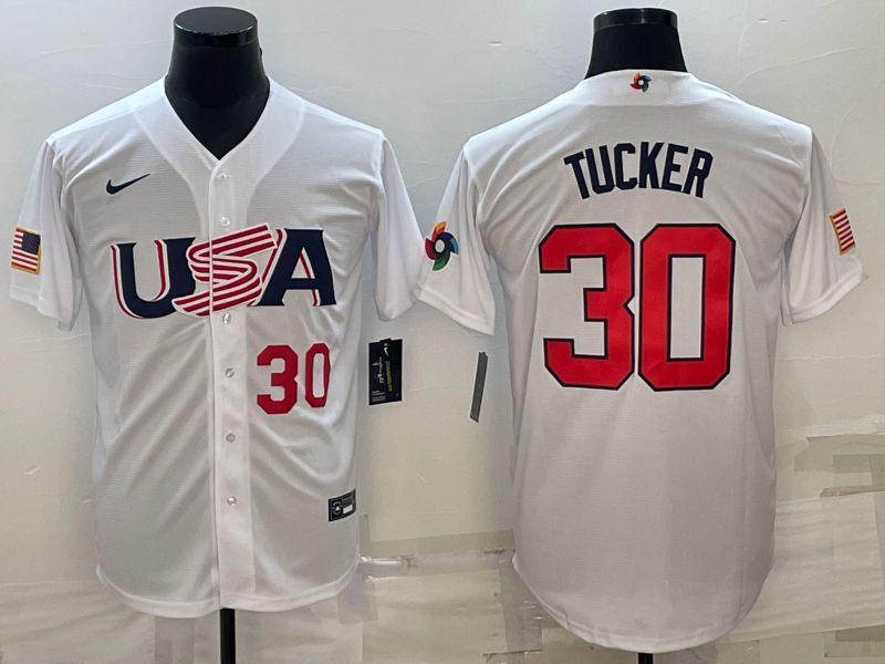Men 2023 World Cub USA 30 Tucker White Nike MLB Jersey7